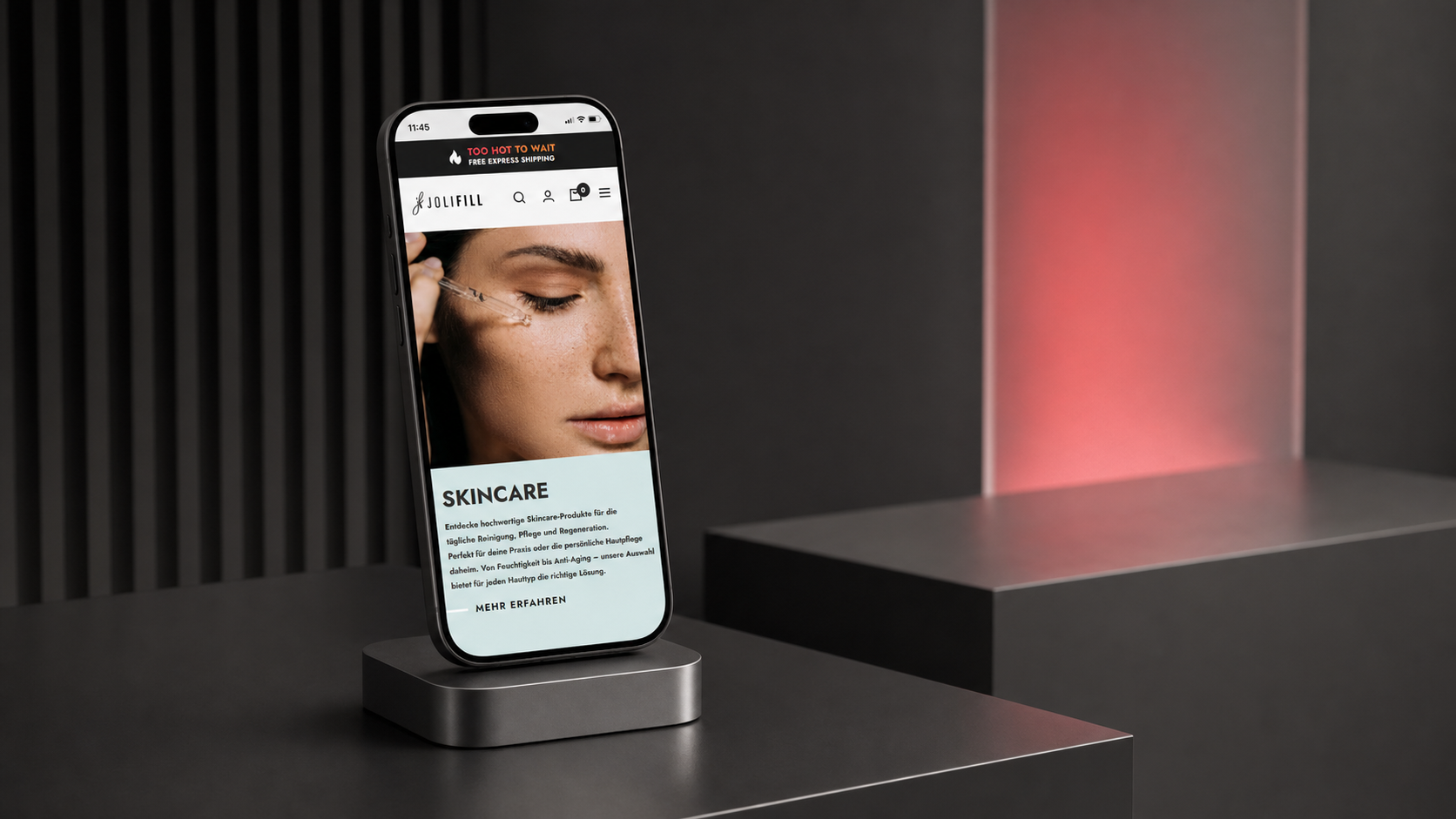 Mobile Website von Jolifill auf einem Smartphone in einem modernen Interior